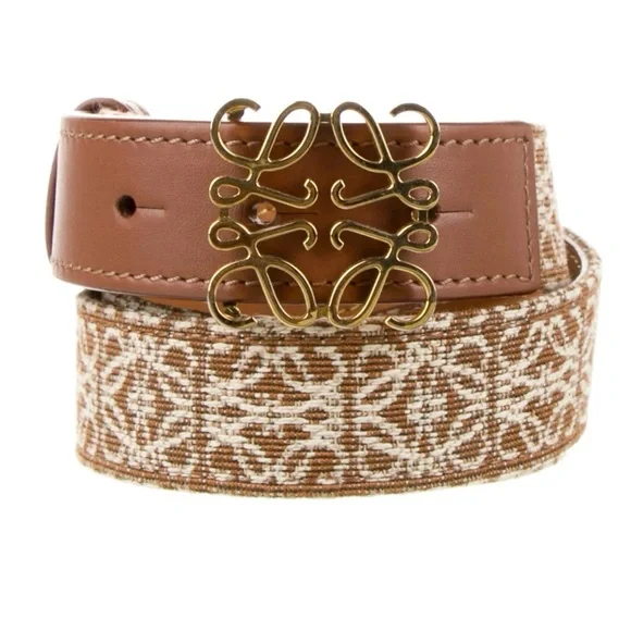 Loewe Tan and Gold Belt with Anagram Buckle - Picture 1 of 4